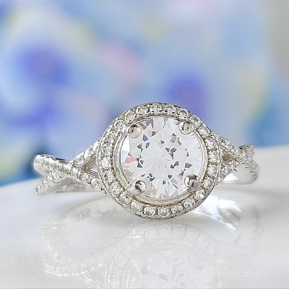 Round Halo Engagement Style Ring, 925 Sterling Silver Charmed Aroma - Picture 8 of 9